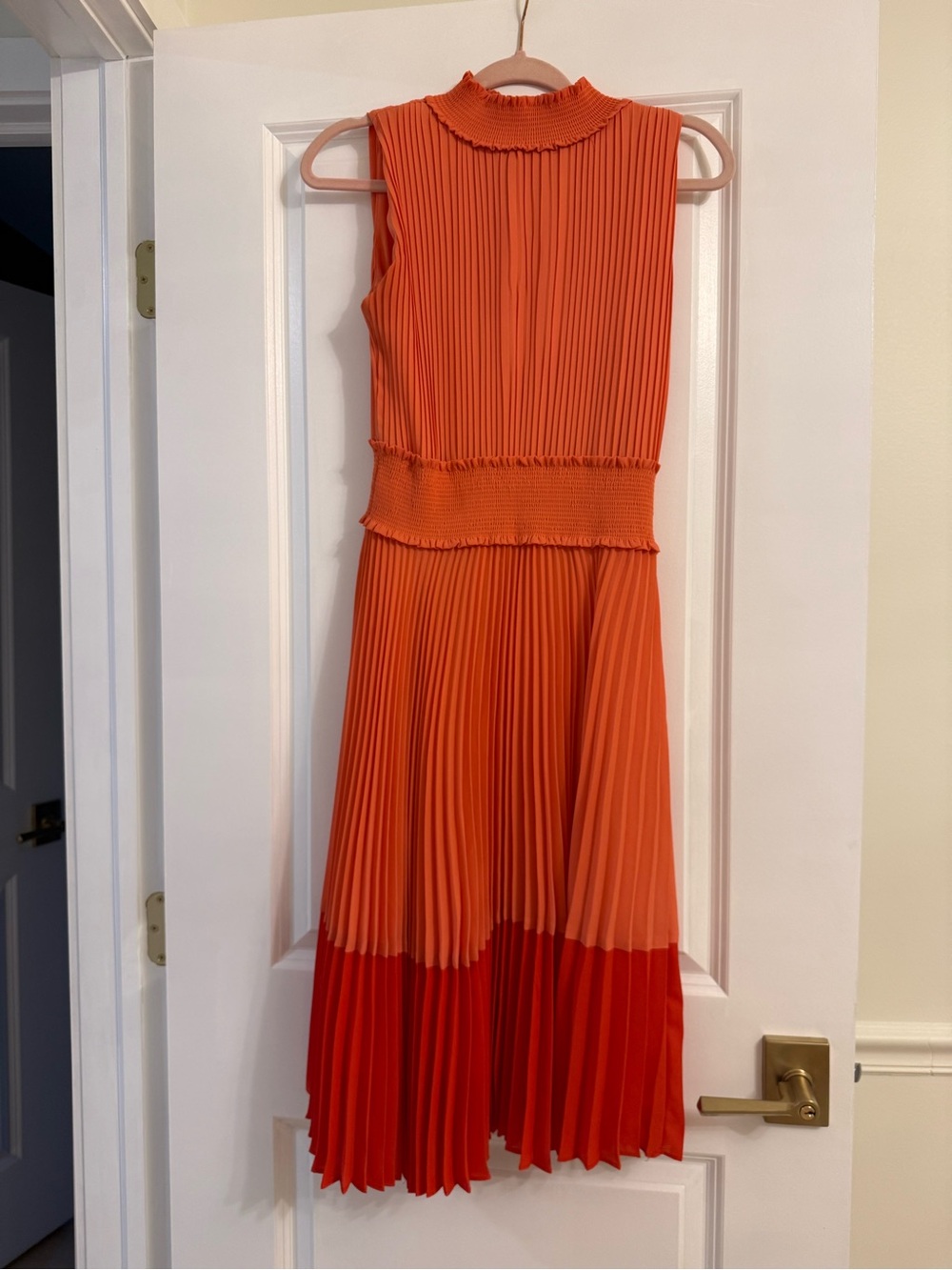 Nanette Lepore Two-Tone Orange Sleeveless Pleated Midi Dress